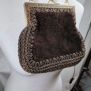 Italian Purse Clutch Brown Suede Chain Vintage